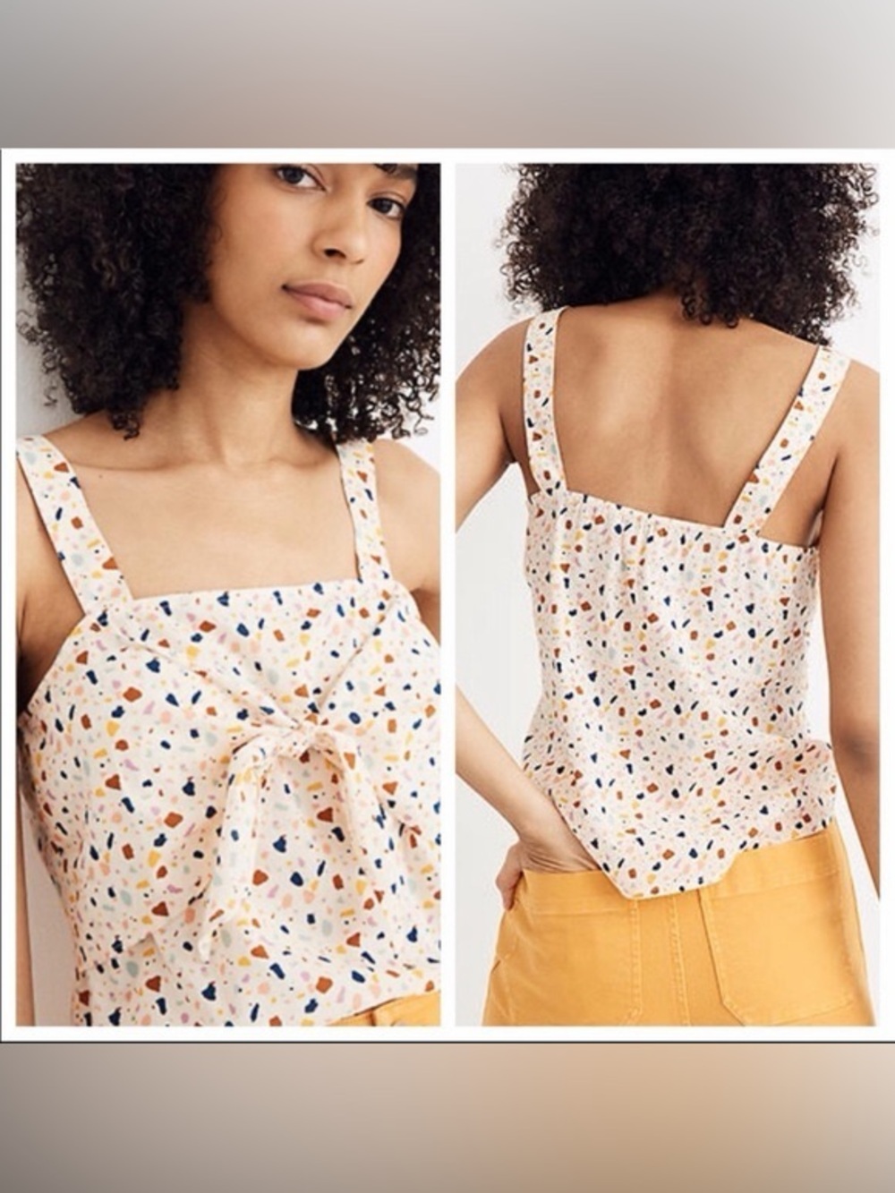 Madewell Cream Terrazzo Print Tie-Front Tank Top (0)